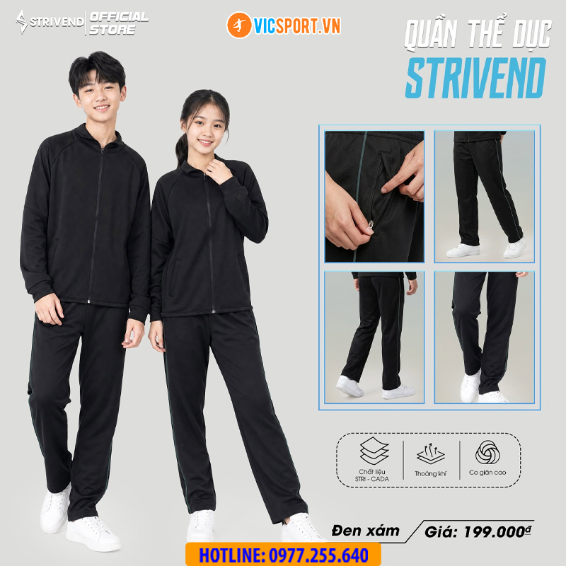 Quần dài thể dục Strivend màu đen 1 sọc - Hình ảnh 31