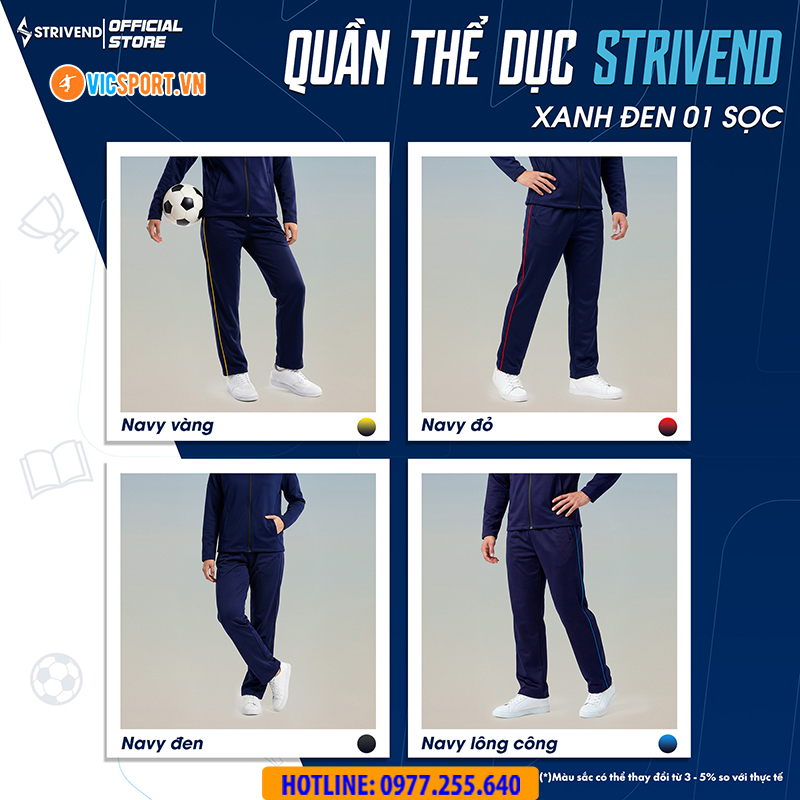 Quần dài thể dục Strivend màu xanh đen 1 sọc