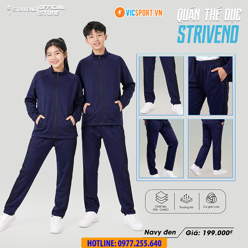 Quần dài thể dục Strivend màu xanh đen 2 sọc - Hình ảnh 43