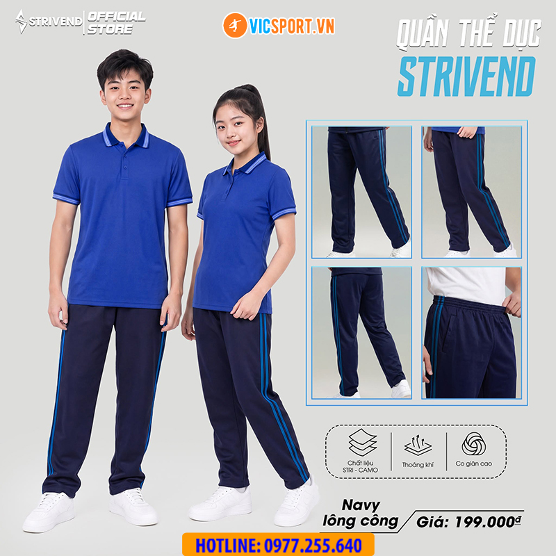Quần dài thể dục Strivend màu xanh đen 2 sọc - Hình ảnh 45