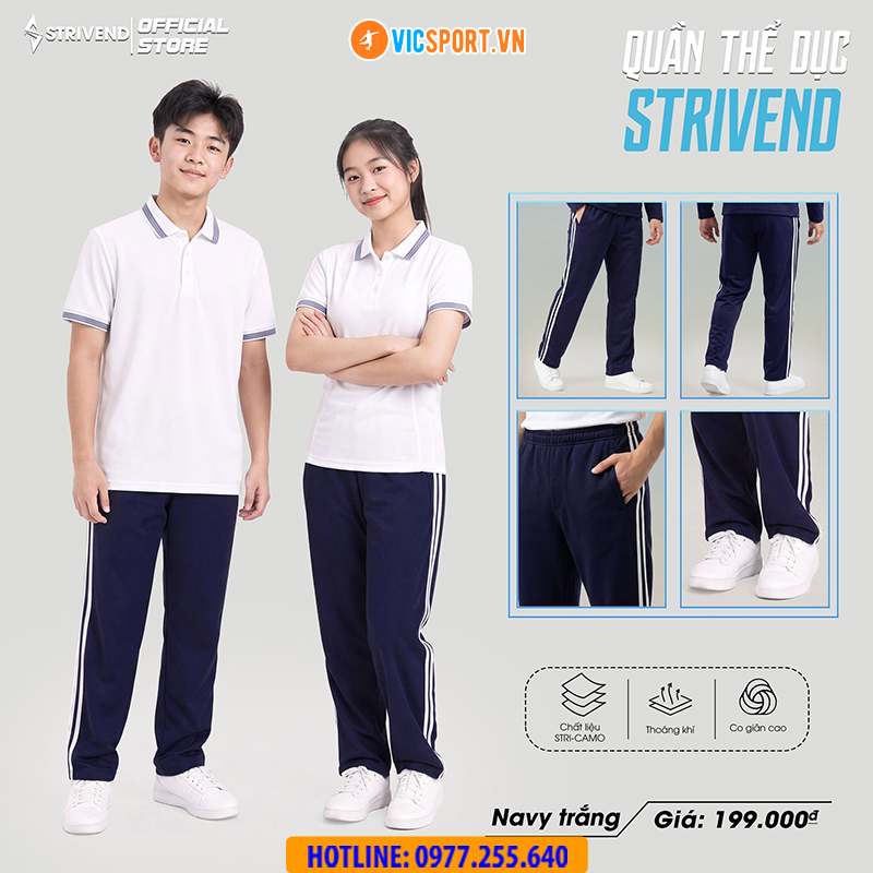 Quần dài thể dục Strivend màu xanh đen 2 sọc - Hình ảnh 46