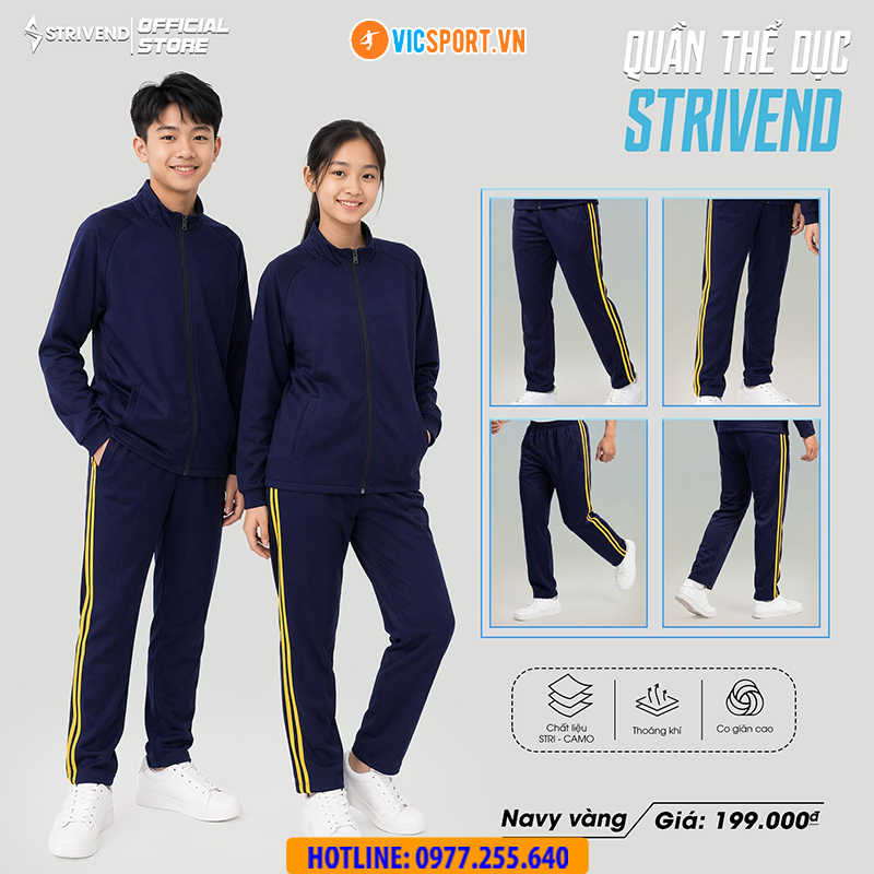Quần dài thể dục Strivend màu xanh đen 2 sọc - Hình ảnh 47
