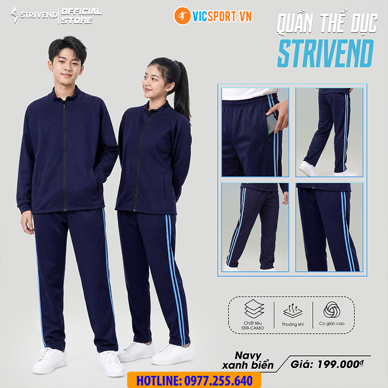 Quần dài thể dục Strivend màu xanh đen 2 sọc - Hình ảnh 48