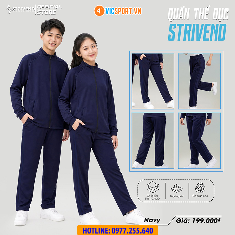 Quần dài thể dục Strivend màu xanh đen 2 sọc - Hình ảnh 42