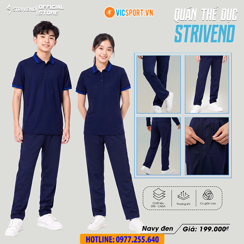 Quần dài thể dục Strivend màu xanh đen 1 sọc - Hình ảnh 4