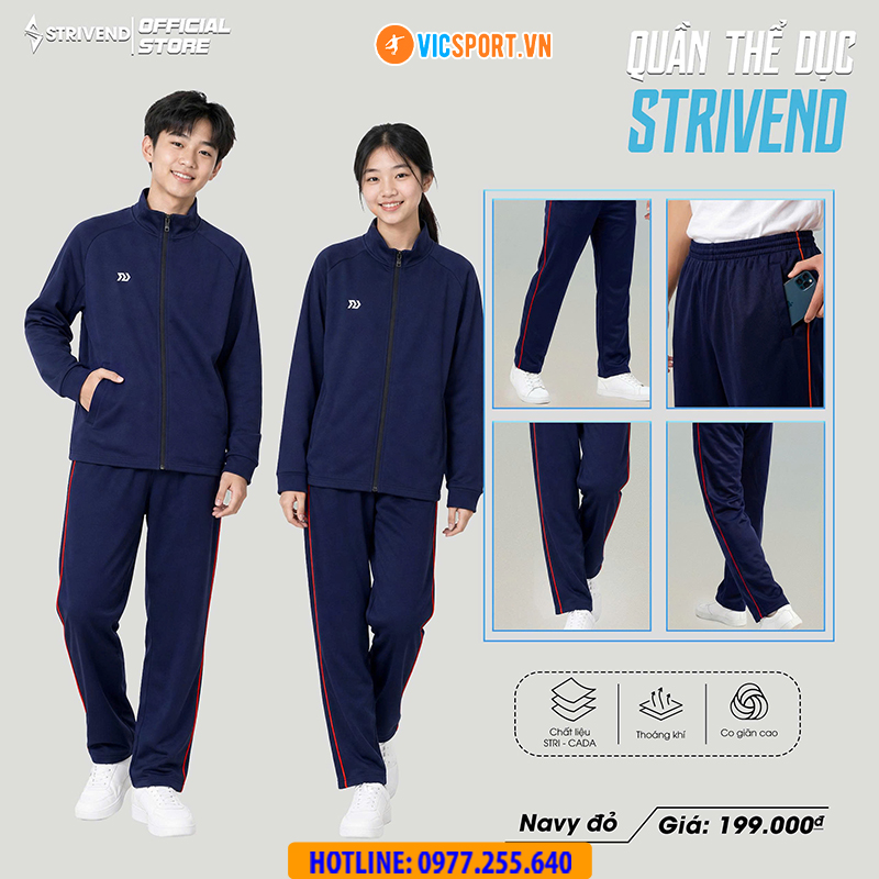 Quần dài thể dục Strivend màu xanh đen 1 sọc - Hình ảnh 5