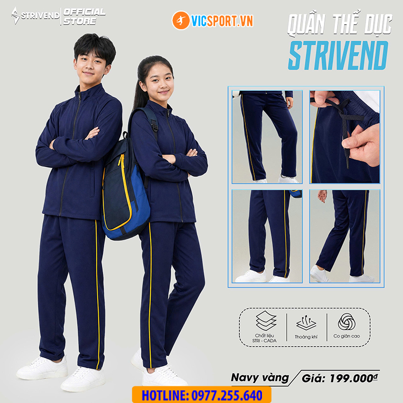 Quần dài thể dục Strivend màu xanh đen 1 sọc - Hình ảnh 6