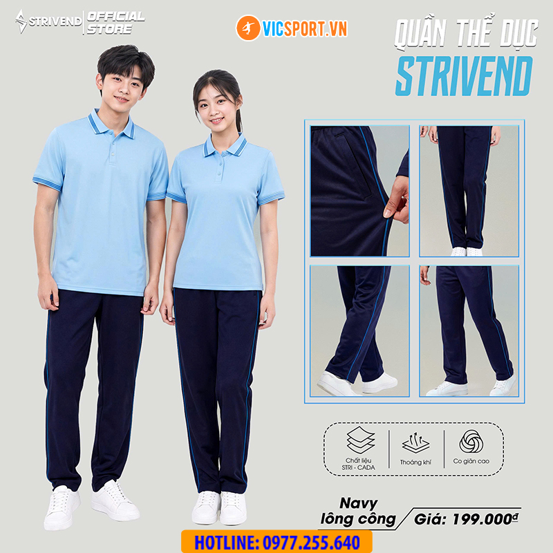 Quần dài thể dục Strivend màu xanh đen 1 sọc - Hình ảnh 7