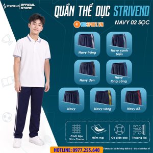 Quần dài thể dục Strivend màu xanh đen 2 sọc